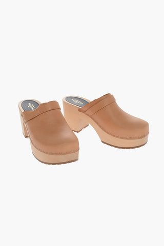 Leather LOUISE Clogs with Wooden Heel 8cm