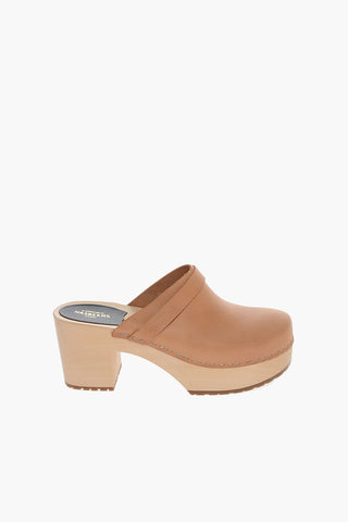 Leather LOUISE Clogs with Wooden Heel 8cm