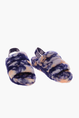 Tie-Dye Effect Real Fur FLUFF YEAH Slippers with Logoed Elastic Band