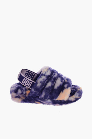 Tie-Dye Effect Real Fur FLUFF YEAH Slippers with Logoed Elastic Band