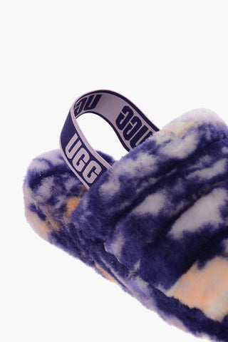 Tie-Dye Effect Real Fur FLUFF YEAH Slippers with Logoed Elastic Band
