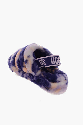 Tie-Dye Effect Real Fur FLUFF YEAH Slippers with Logoed Elastic Band