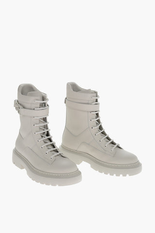 Lace-up GIOELE Combat Booties with Logoed Buckle