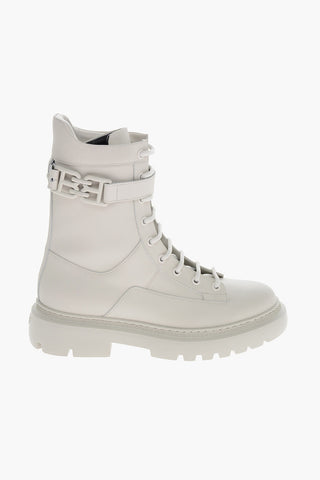 Lace-up GIOELE Combat Booties with Logoed Buckle