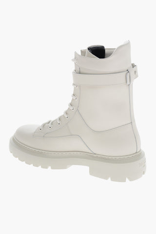 Lace-up GIOELE Combat Booties with Logoed Buckle