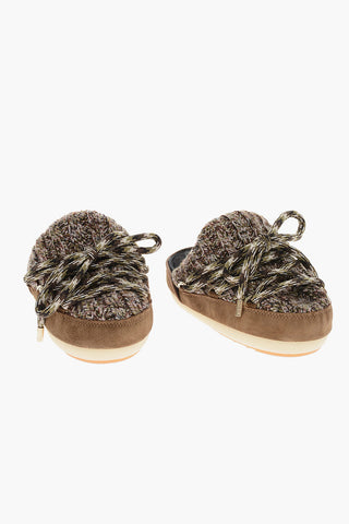 Knit Lace-up Mules with Suede Detail