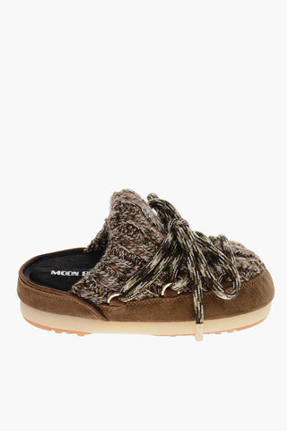 Knit Lace-up Mules with Suede Detail
