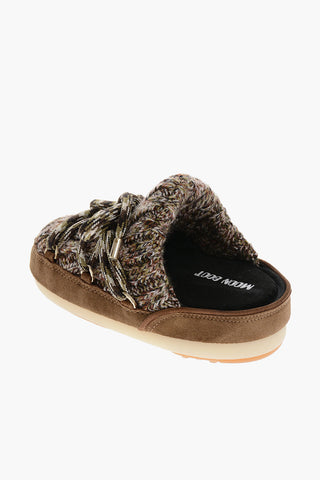 Knit Lace-up Mules with Suede Detail