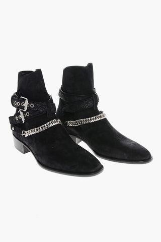 Suede BANDANA BUCKLE Western Booties 4cm