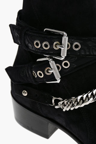 Suede BANDANA BUCKLE Western Booties 4cm