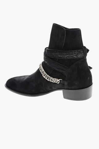 Suede BANDANA BUCKLE Western Booties 4cm