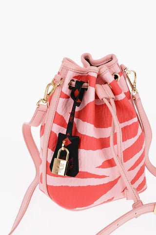 Textured Leather Bucket Bag with Zebra Motif