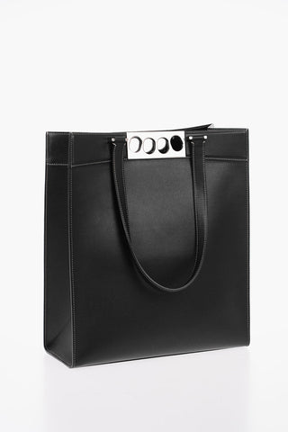 Leather BRASS KNUCKLES Tote Bag with Visible Stitchings