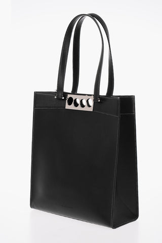 Leather BRASS KNUCKLES Tote Bag with Visible Stitchings