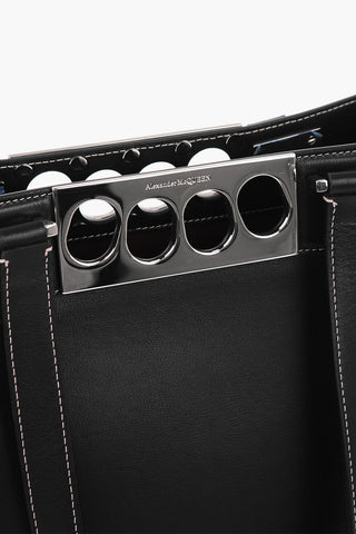 Leather BRASS KNUCKLES Tote Bag with Visible Stitchings