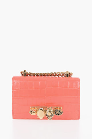 Crocodile Embossed Leather JEWELED Shoulder Bag
