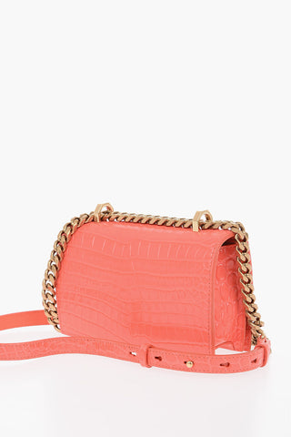 Crocodile Embossed Leather JEWELED Shoulder Bag