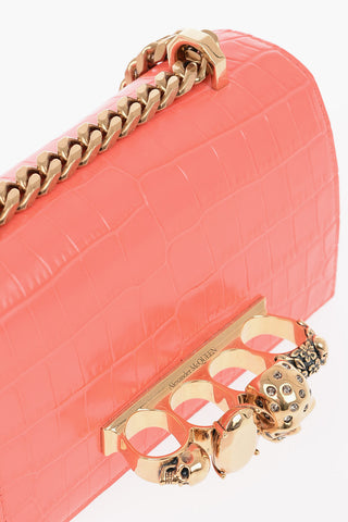 Crocodile Embossed Leather JEWELED Shoulder Bag