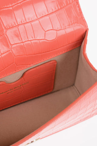 Crocodile Embossed Leather JEWELED Shoulder Bag