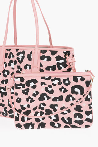 Animal Patterned Leather Tote Bag with Inner Pouch