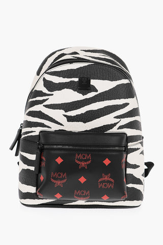 Zebra Printed Leather Backpack with Monogram Pocket