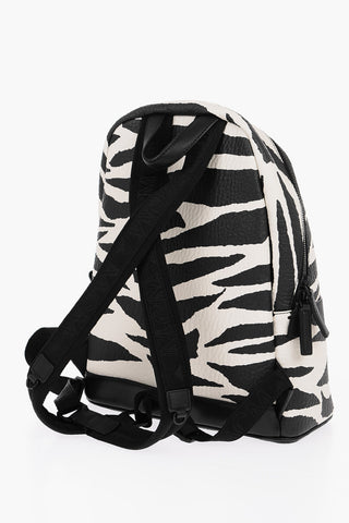 Zebra Printed Leather Backpack with Monogram Pocket