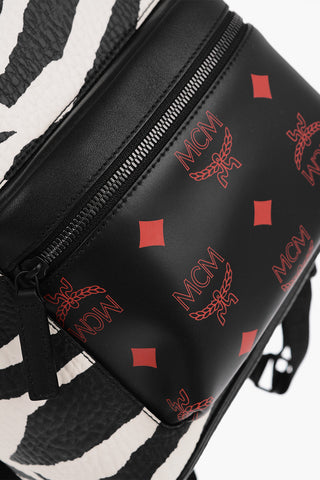 Zebra Printed Leather Backpack with Monogram Pocket