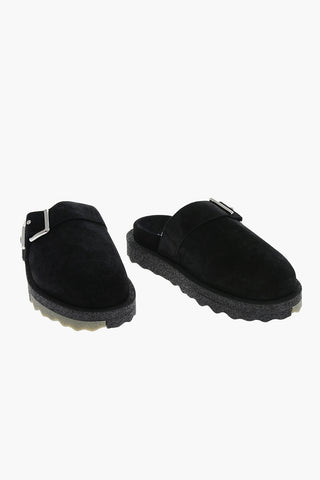 Suede Slip-on Mules with Buckle Detail