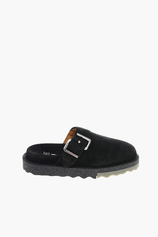 Suede Slip-on Mules with Buckle Detail