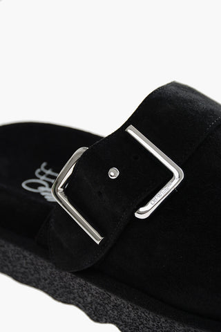 Suede Slip-on Mules with Buckle Detail