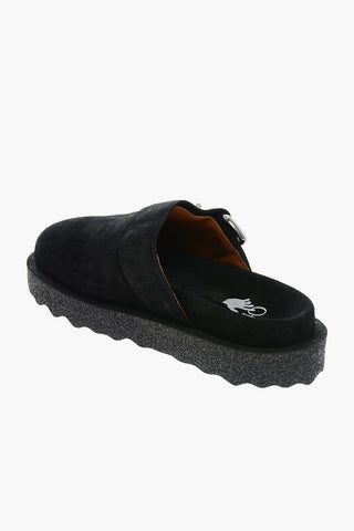 Suede Slip-on Mules with Buckle Detail