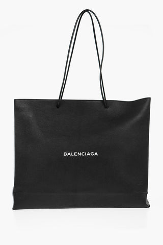 Textured Leather Shopper with Printed Logo
