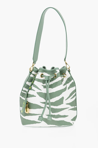 Borsa Bucket in Pelle Martellata con Motivo Zebra
