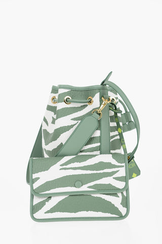 Borsa Bucket in Pelle Martellata con Motivo Zebra