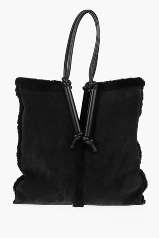 Reversed Shearling Tote Bag with Leather Handles