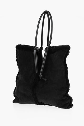 Reversed Shearling Tote Bag with Leather Handles