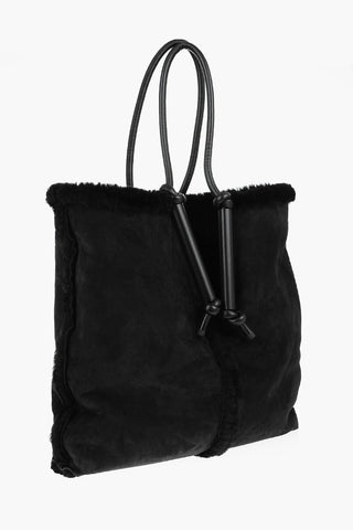 Reversed Shearling Tote Bag with Leather Handles
