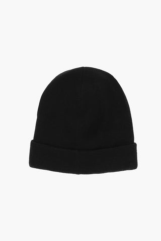 Solid Color Wool and Cashmere Beanie with Embossed Logo