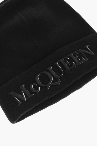 Solid Color Wool and Cashmere Beanie with Embossed Logo