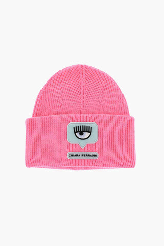 Beanie in Misto Lana a Costine con Patch Logo Eyelike