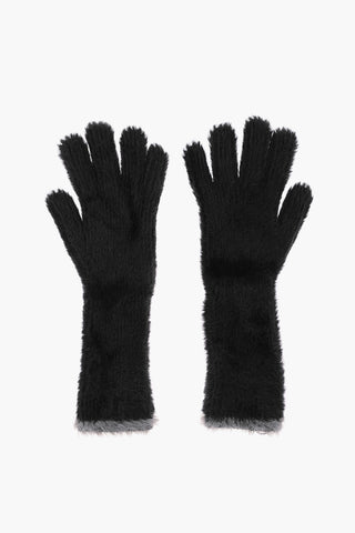 Fluffy Faux Fur Long Gloves with Embroidered Logo
