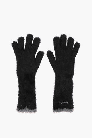 Fluffy Faux Fur Long Gloves with Embroidered Logo