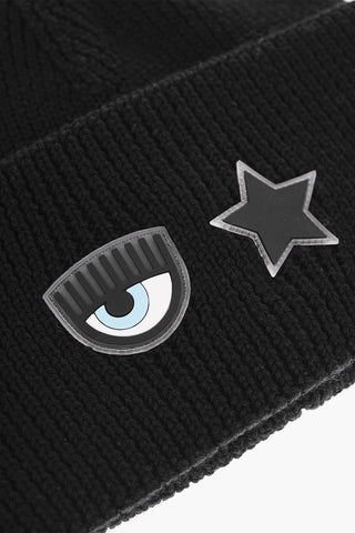 Beanie in Misto Lana a Costine con Patch Logo Eyestar