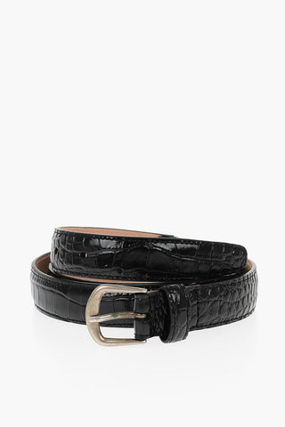Crocodile Effect Leather Slim Belt 30mm