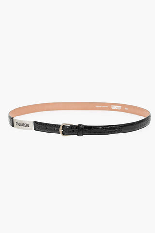 Crocodile Effect Leather Slim Belt 30mm