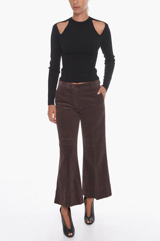 Corduroy Cropped Trousers With Flared Leg