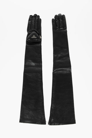 Patent Leather Long Gloves with Pocket