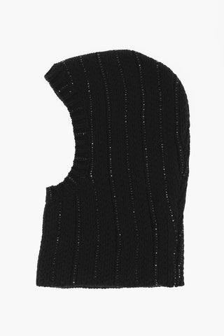 Solid Color Cashmere Balaclava with Rhinestone Embellishment