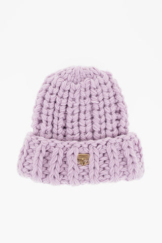 Solid Color Braided Beanie with Golden Logo