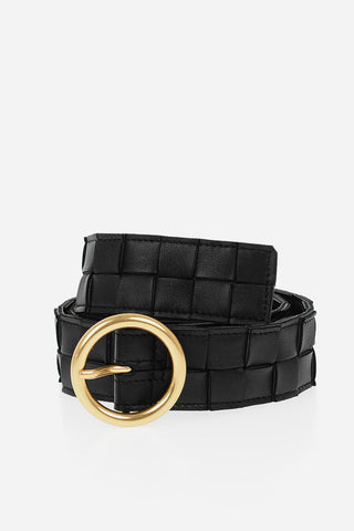 Braided Leather Belt with Golden Buckle 35mm